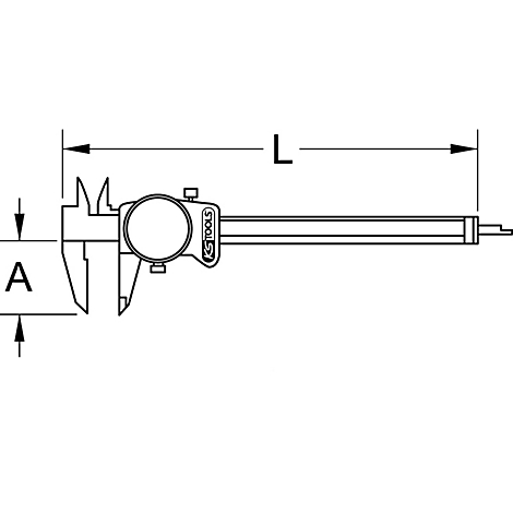 Strichzeichnung eines Messschiebers mit den Maßen A und L.